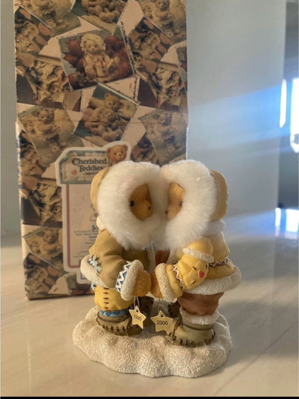 Cherished Teddies Eskimo Bear Couple Figurine - Cream & Tan